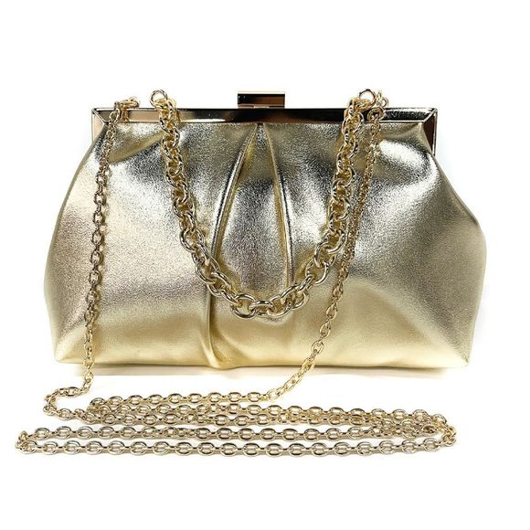 Ruched Clutch Handbags Pu Leather Evening Bag With Chain Wedding T_T - Picture 1 of 6